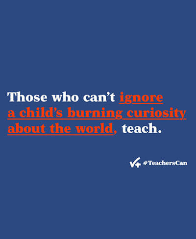 Dark blue desktop wallpaper with phrase Those who can't ignore a child's burning curiosity about the world, teach.